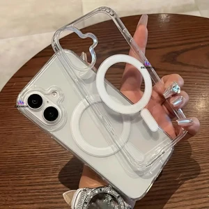 iPhone 16 Plus Kılıf Magsafe Şarj Özellikli Arkası Sararmaz Sert Şeffaf Pc Kenarı Silikon Kapak