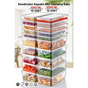 Nandy Home 20'li Set Kendinden Kapaklı Derin Dondurucuya Uygun Saklama Kabı 1 Lt. ve 2 Lt.