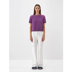 Kadın Mor Yumuşak Dokulu Regular Fit Kazak