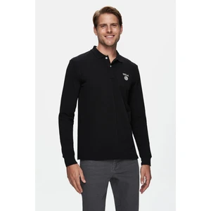Maxwell Siyah Polo Yaka Baskılı Standard Fit Erkek Sweatshirt