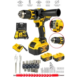 128 V 10 Ah Bakır Sargılı Darbeli Şarjlı Matkap Çift Akülü Metal Şanzıman Vidalama 39 Parça Setli