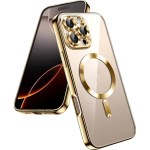 M.TK Moveteck Apple iPhone 16 Pro Max Kılıf Kamera Lens Merceği Korumalı Magsafe Wirelles Şarj Destekli Parlak Renkli Kenar Arkası Şeffaf