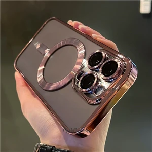M.TK Moveteck Apple iPhone 16 Pro Uyumlu Kılıf Magsafe Wireless Şarj Destekli Parlak Çöl Titanium Renkli Kenarlı Arkası Şeffaf