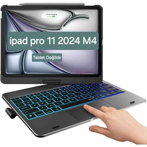 Apple iPad Pro 11 M4 2024 11 Inç Klavyeli Kılıf 360 Dönebilen Rgb Tuşlu Touchpad Kılıfı