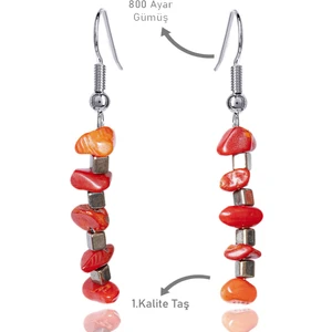 Sertifikalı Kırık Taşlı Model Kırmızı Mercan Taşı Küpe