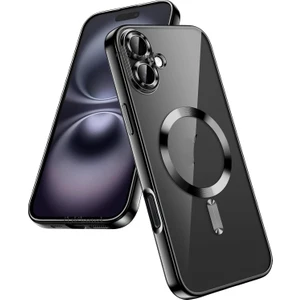 M.TK Moveteck Apple iPhone 16 Kılıf Kamera Lens Tam Korumalı Magsafe Wireless Şarj Destekli Parlak Titanium Renkli Kenarlı Arkası Şeffaf