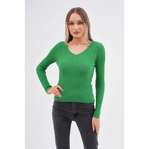 Wienella Sistina Fitilli V Yaka Kazak Likralı Slim Fit Yeşil