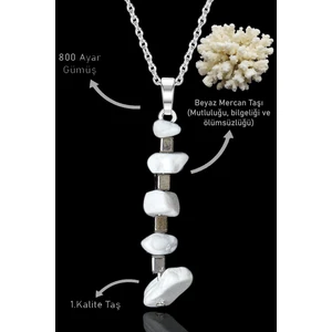 Sertifikalı Kırık Taşlı Model Beyaz Mercan Taşı Kolye