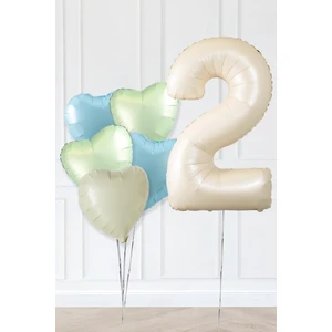 Retro Yeşil Mavi Kalpli Krem Yaş Balonlu Balon Seti Deniz Kumu Krem Retro Doğum Günü Rakam Yaş Balon Seti