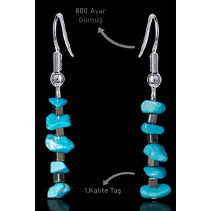 Sertifikalı Kırık Taşlı Model Firuze Taşı Küpe