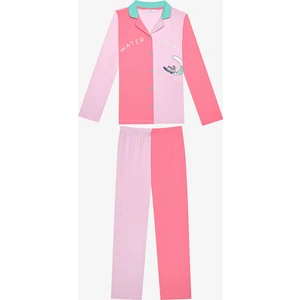 Pamuklu Kız Çocuk Colorful Kırık Beyaz Gömlek Pijama Takımı