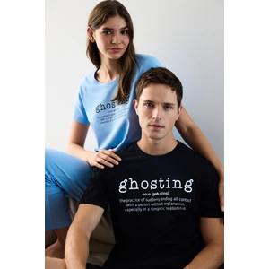 Pamuklu Ghosting Mavi Pantolon Pijama Takımı