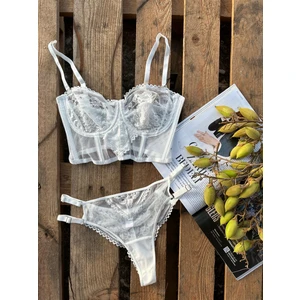 Dantel Detaylı Balenli Bralet Takım Ekru