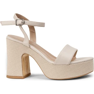 Krem Rengi Platform Topuk Kadın Sandalet - K1040ZKREM01