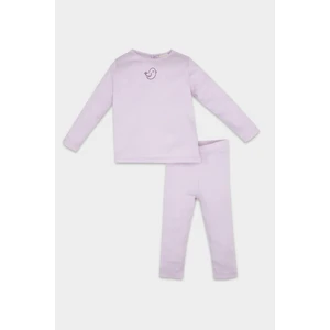 Kız Bebek Pijama Takımı Nakışlı Uzun Kollu Fitilli Kaşkorse Üst Beli Lastikli Uzun Alt D6802A5NS