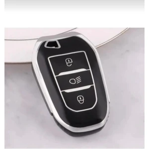 Gma Keys Lüx Peugeot 208 308 508 2008 3008 5008 Rifter Nano Anahtar Kılıfı Siyah Gümüş Silver Renk Far Açmalı