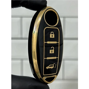 Gma Keys Lüx Nissan Micra Juke Qashqai Note Navara Pulsar x Trail Smart Nano Anahtar Kılıfı Siyah Gold