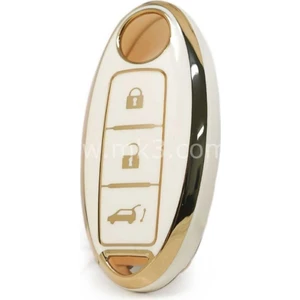 Gma Keys Lüx Nissan Qasqai X-Trail 3 Buton Smart Nano Anahtar Kılıfı Beyaz Gold Altın Renk