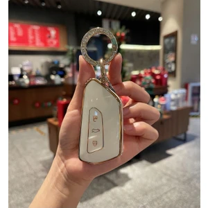 Gma Keys Lüx Volkswagen Golf 8 Uyumlu 2021 Model ve Üstü Siyah Nano Anahtar Kılıfı Beyaz Gold