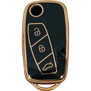 Gma Keys Lüx Fiat Linea, Fiorino Ducato, Boxer, Jumper Sustalı Nano Siyah Gold Altın Renk Anahtar Kılıfı