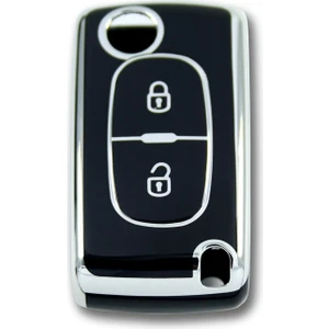 Gma Keys Lüx Peugeot 307 Citroen C3 2 Buton Sustalı Nano Anahtar Kılıfı Siyah Silver Gümüş Renk 1.ci Kailte