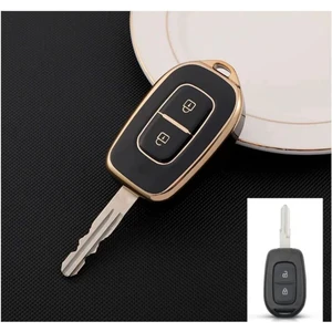 Gma Keys Renault ve Dacia Duster Scenic Master Megane 2 Tuşlu Anahtar Koruma Kılıfı Siyah Gold Altın Renk