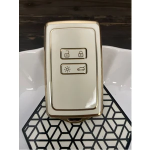 Gma Keys Lüx Renault Clio E-Tech Austral Megane E-Tech 4 Buton Nano Anahtar Kılıfı Beyaz Gold Renk