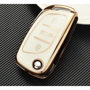 Gma Keys Lüx Citroen C1 C2 C3 C4 C5 Peugeot 306 407 807 Ds Ds4 Ds6 Nano Anahtar Kılıfı Beyaz Gold Altın Renk