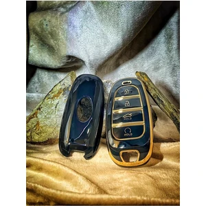 Gma Keys Lüx Hyundai 2021-22 Yeni Tucson Santa Fe Nano Anahtar Kılıfı Siyah Gold Renk