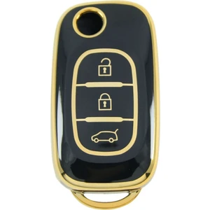 Gma Keys Renault Megane 3 Fluence 3 Buton Sustalı Nano Anahtar Kılıfı Siyah Gold Altın Renk 1.ci Kalite