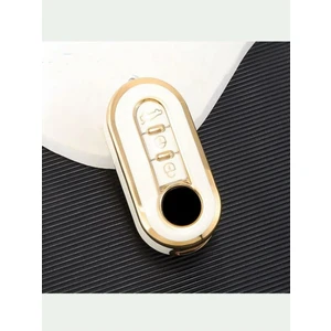 Gma Keys Lüx Fiat Doblo Ducato Fiorino Punto 500L Sustalı Nano Anahtar Kılıfı Beyaz Gold Altın Renk
