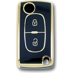 Gma Keys Citroen C3 Peugeot 307 2 Buton Sustalı Siyah Nano Oto Anahtar Kumanda Kabı Kılıfı Gold Siyah Renk