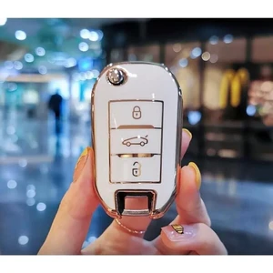 Gma Keys Opel Combo Corsa F Crossland x Grandland x Sustalı Nano Anahtar Koruma Kılıfı Beyaz Gold Altın Renk