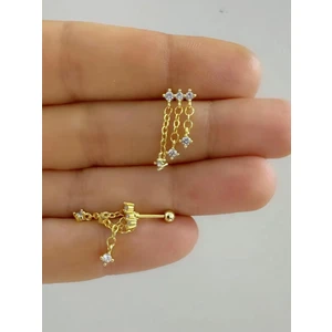 Ares Collection Zirkon Taşlı Zincirli 1 Adet Helix Kıkırdak Kulak Memesi Uyumlu Halka Piercing Küpe