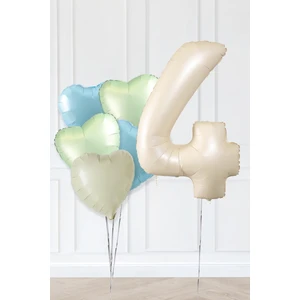 Retro Yeşil Mavi Kalpli Krem Yaş Balonlu Balon Seti Deniz Kumu Krem Retro Doğum Günü Rakam Yaş Balon Seti