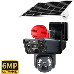 6 Mp Çift Kameralı ve Sensörlü Güneş Panelli Sim Kart ile Çalışan Kablosuz Ip Wifi Güvenlik Kamerası