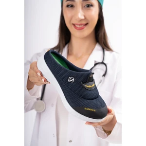 Sandal Spor Kadın Kaymaz İnce Taban Ortopedik File Sabo Doktor Hemşire Hastane Aşçı Terliği SS001-0258 Lacivert