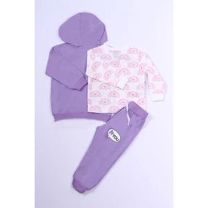 Kız Çocuk 3'lü Takım Köpek Baskılı Kapşonlu Fermuarlı B66