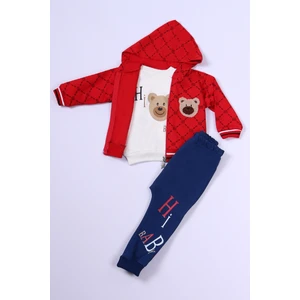 Erkek Çocuk 3'lü Takım Ayıcık Baskılı Kapşonlu Fermuarlı B64