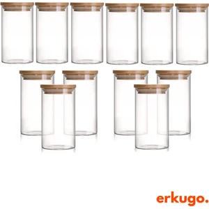 12 Adet Vakumlu Bambu Kapaklı Borosilikat Baharatlık, Saklama Kabı, Çerezlik (200 Ml) Jarpot