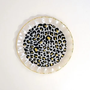 Leopar Wavy Altın Yaldızlı 6 Kişilik Cam Pasta Tabağı Takımı
