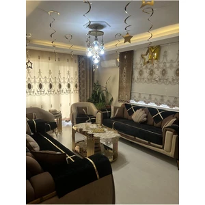 Yeni Moda Lüks Kadife Süngerli Koltuk Çekyat Örtüsü (12 Parça Takım 3,3,1,1) Siyah