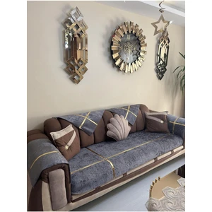 Yeni Moda Lüks Kadife Süngerli Koltuk Çekyat Örtüsü (12 Parça Takım 3,3,1,1) Koyu Gri