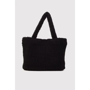 Siyah Shopper Peluş El ve Omuz Çantası