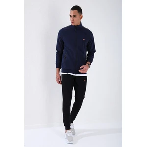 Tommy Life İndigo - Lacivert Dik Yaka Şerit Baskılı Standart Kalıp Manşetli Erkek Eşofman Takımı - 85150