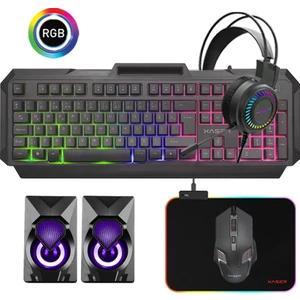 XS-KJJ485 Q Klavye+Kulaklık+Mouse+Rgb Mousepad+Hoparlör Rainbow Aydınlatmalı Oyuncu Seti