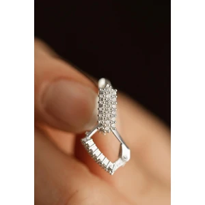 Zirkon Taşlı Rodyum J Klips Minimal Gümüş Küpe