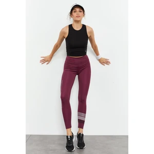 Tommy Life Bordo Yüksek Bel Yazı Baskılı Slim Fit Dar Paça Kadın Tayt - 94544