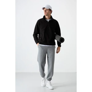 Tommy Life Siyah Yarım Fermuarlı Sweatshirt Slim Fit Dik Yaka Erkek Polar - 87891