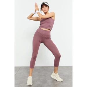Tommy Life Gül Kurusu Yüksek Bel Kapri-Crop Atlet Slim Fit Kadın Tayt Takım - 95284